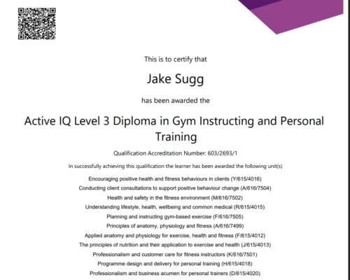 ActiveiQ Level 3 diploma in Gym Instruction And Personal Training